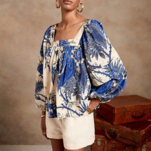 Banana Republic Square Neck Tropical Floral Blouse Top Shirt